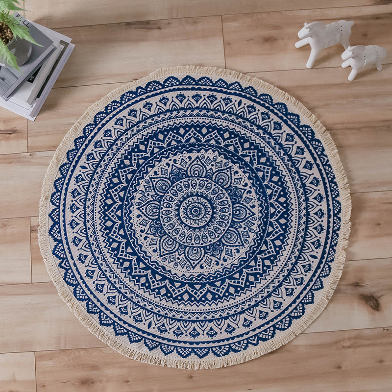Moroccan Living Room Rug Multicolored Tribal Totem Print Rug Cotton Blend Machine Washable Rug with Fringes | Bowlift