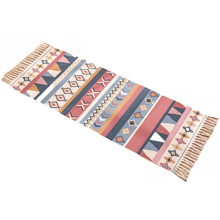 BowLift | Nostalgia Tribal Pattern Rug Multicolored Synthetic Area Rug Pet-Friendly Easy Care Rug with Fringes for Bedroom