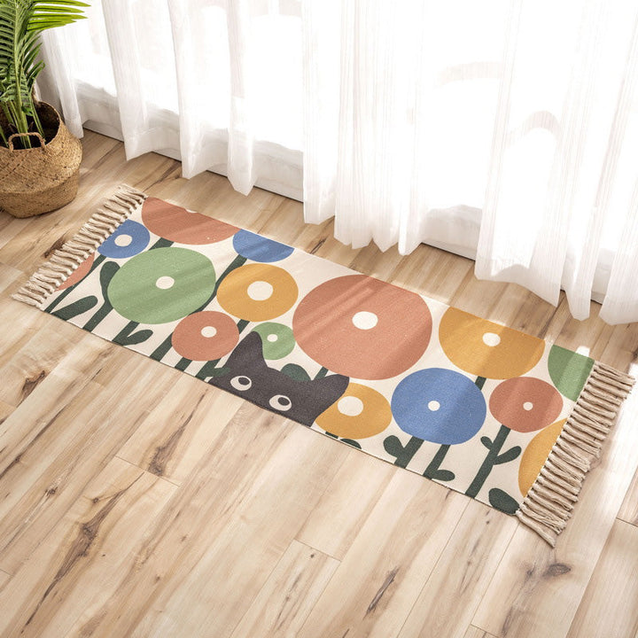 Nostalgia Tribal Pattern Carpet Multicolored Synthetic Carpet Pet Friendly Easy Care Carpet with Fringes for the Bedroom | Bowlift
