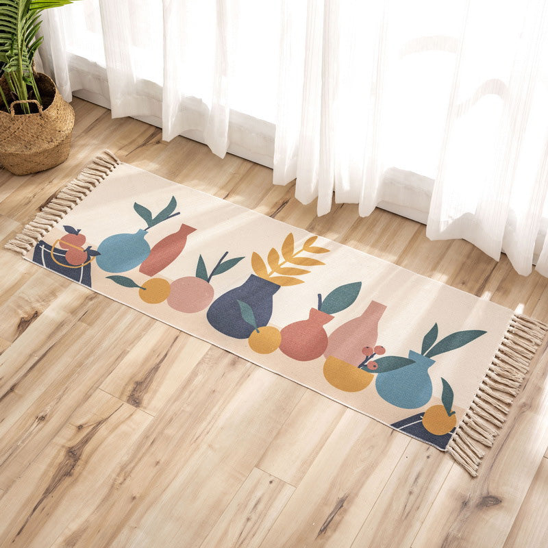 Nostalgia Tribal Pattern Carpet Multicolored Synthetic Carpet Pet Friendly Easy Care Carpet with Fringes for the Bedroom | Bowlift
