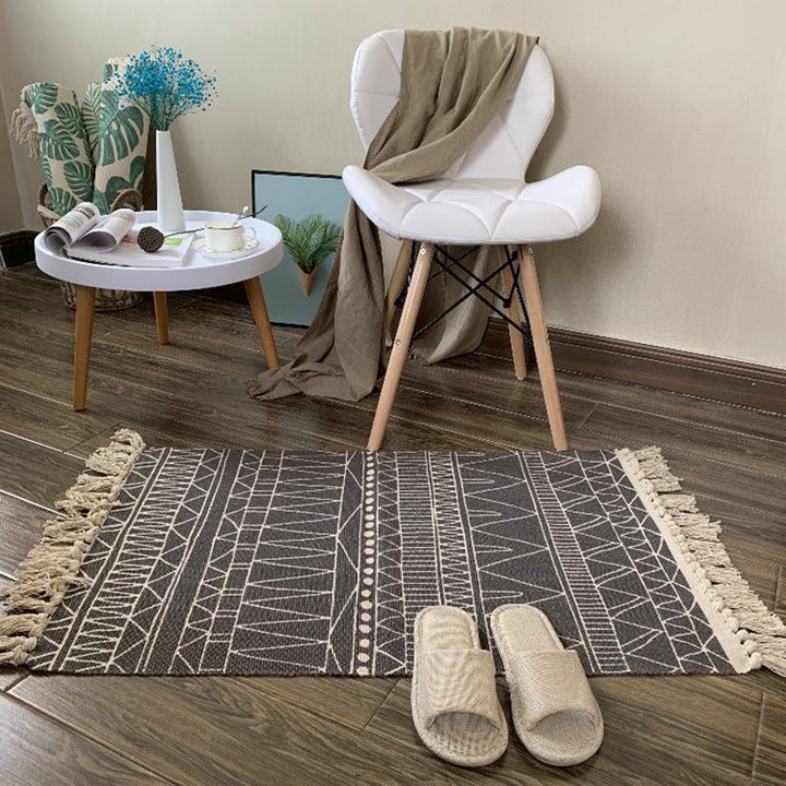 Western Bedroom Rug Multicolored Tribal Geo Rug Cotton Blend Easy Care Washable Rug with Fringes | Bowlift