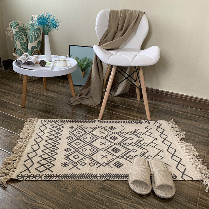 BowLift | Western Bedroom Rug Multicolored Tribal Geo Rug Cotton Blend Easy Care Washable Area Rug with Fringe