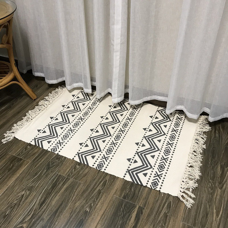 Western Bedroom Rug Multicolored Tribal Geo Rug Cotton Blend Easy Care Washable Rug with Fringes | Bowlift