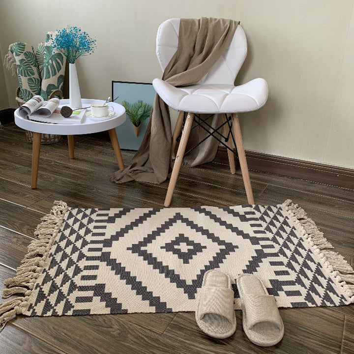 BowLift | Western Bedroom Rug Multicolored Tribal Geo Rug Cotton Blend Easy Care Washable Area Rug with Fringe