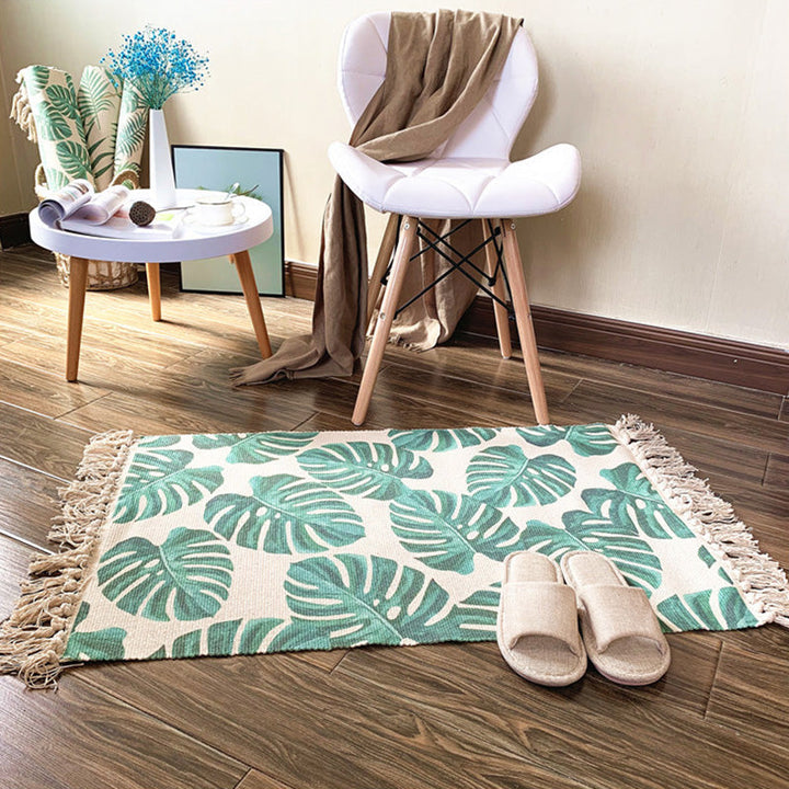 Western Bedroom Rug Multicolored Tribal Geo Rug Cotton Blend Easy Care Washable Rug with Fringes | Bowlift