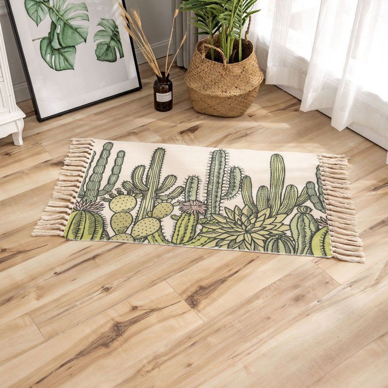 BowLift | Classic geometric printed rug Multicolored cotton blend rug easy to maintain washable rug with fringes for the bedroom