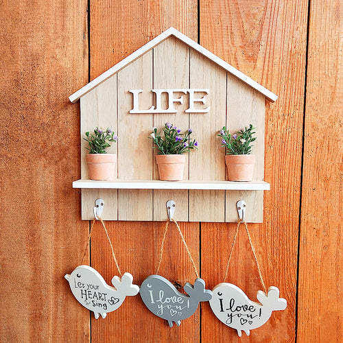 Decorative Wall-Mounted Organizer with Planter and Heart Signs