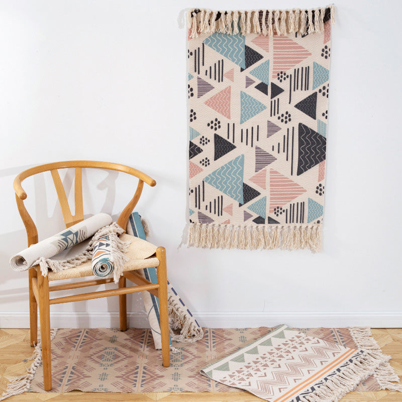 BowLift | Americana Bedroom Rug Multicolored geometric print area rug machine washable easy care with fringes