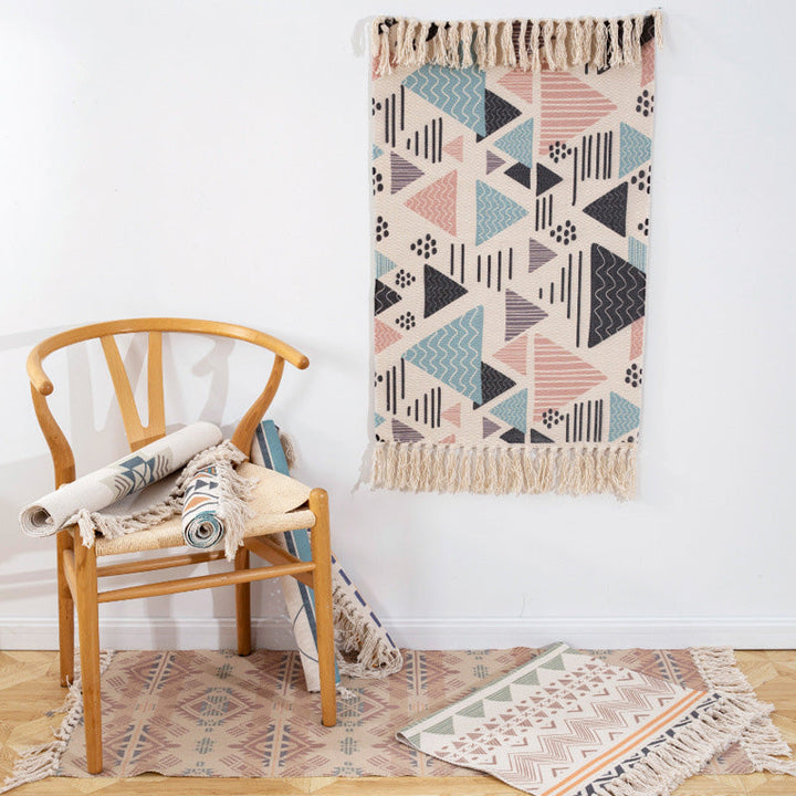 BowLift | Americana Bedroom Rug Multicolored geometric print area rug machine washable easy care with fringes