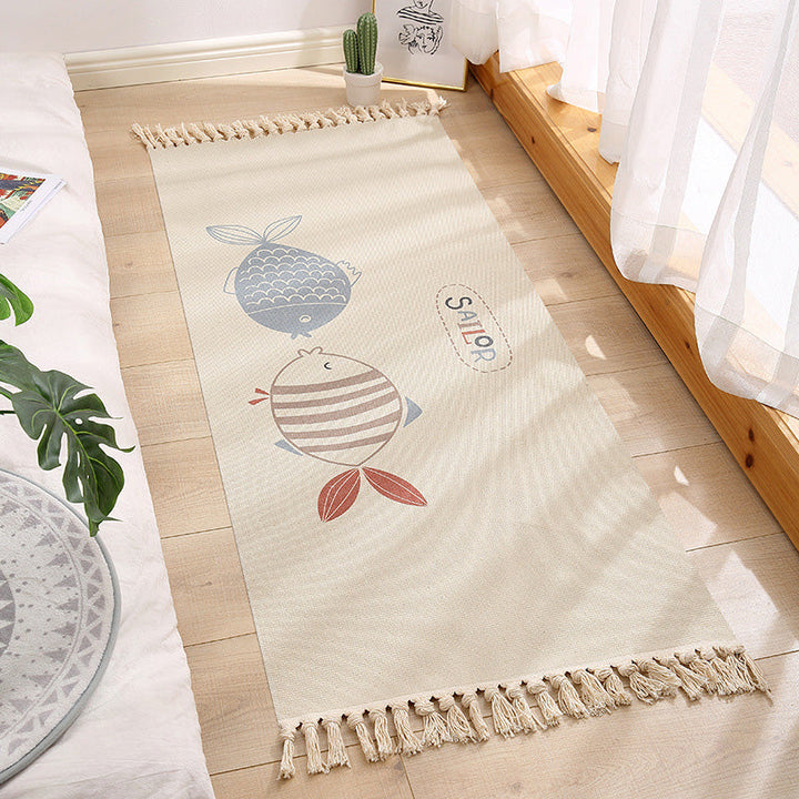 BowLift | Americana Bedroom Rug Multicolored geometric print area rug machine washable easy care with fringes