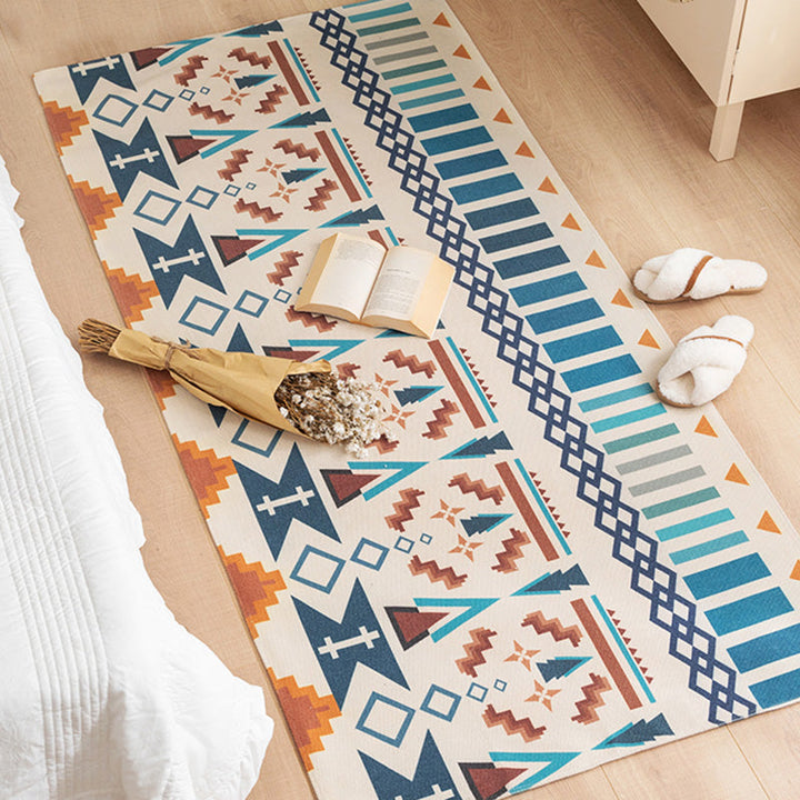Southwest Bedroom Rug Multicolor Tribal Pattern Area Rug Cotton Blend Machine Washable Stain Resistant Rug | Bowlift