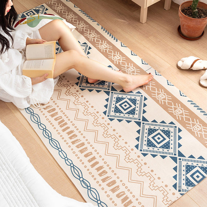 Southwest Bedroom Rug Multicolor Tribal Pattern Area Rug Cotton Blend Machine Washable Stain Resistant Rug | Bowlift