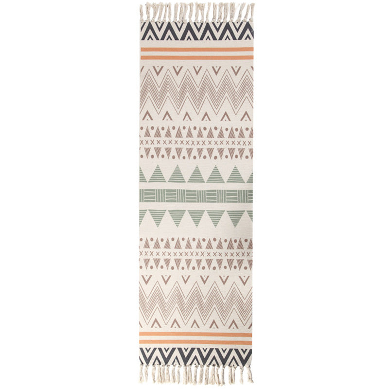 Moroccan Area Rug Multicolored Tribal Totem Rug Cotton Blend Washable Hand-Twisted Rug with Tassels | Bowlift