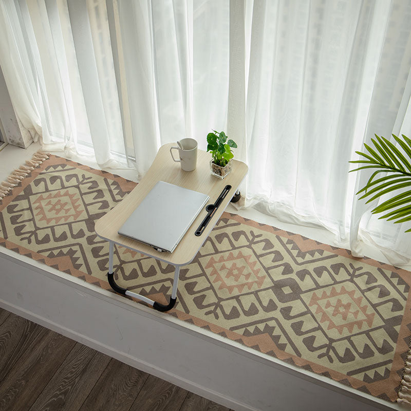 Moroccan Area Rug Multicolored Tribal Totem Rug Cotton Blend Washable Hand-Twisted Rug with Tassels | Bowlift