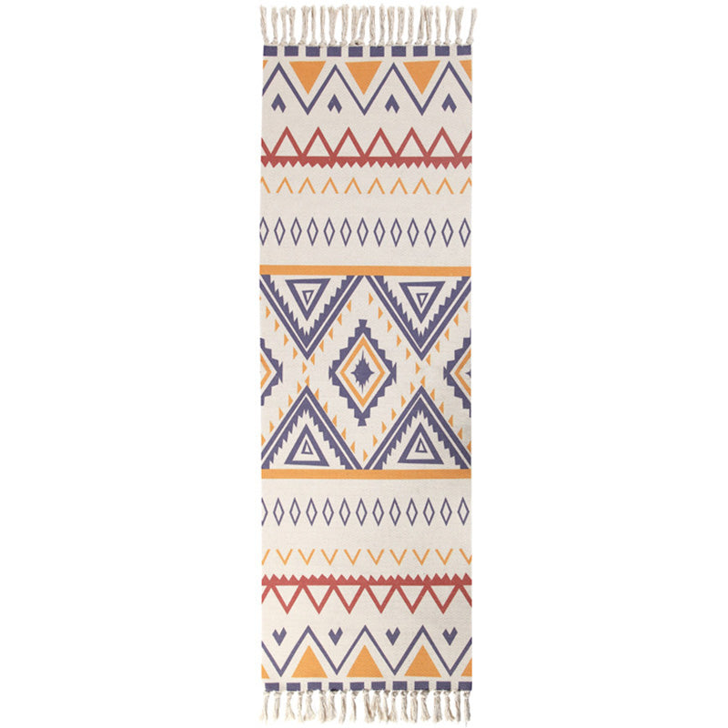 Moroccan Area Rug Multicolored Tribal Totem Rug Cotton Blend Washable Hand-Twisted Rug with Tassels | Bowlift
