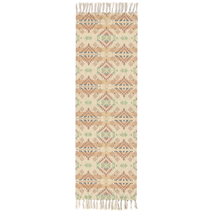 Moroccan Area Rug Multicolored Tribal Totem Rug Cotton Blend Washable Hand-Twisted Rug with Tassels | Bowlift
