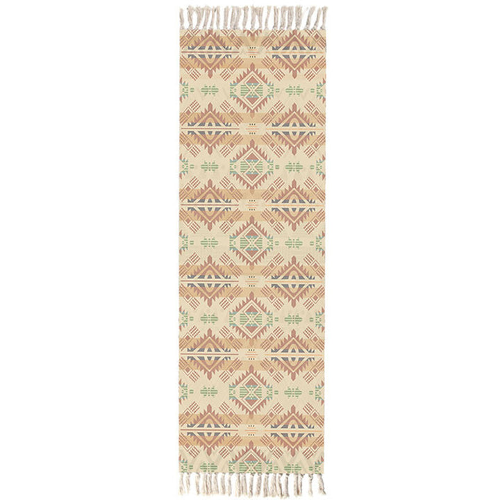 Moroccan Area Rug Multicolored Tribal Totem Rug Cotton Blend Washable Hand-Twisted Rug with Tassels | Bowlift