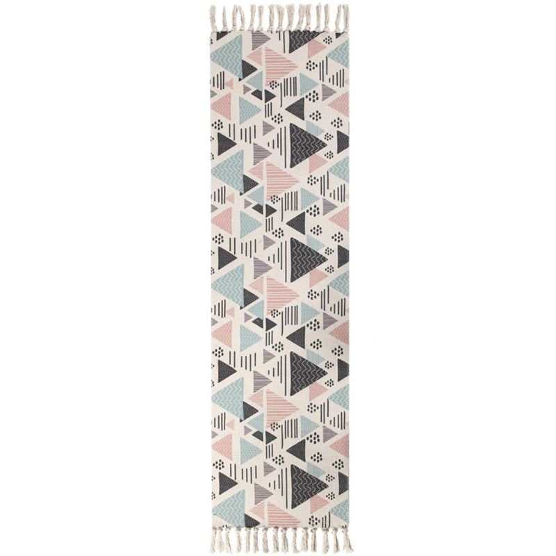 Moroccan Area Rug Multicolored Tribal Totem Rug Cotton Blend Washable Hand-Twisted Rug with Tassels | Bowlift