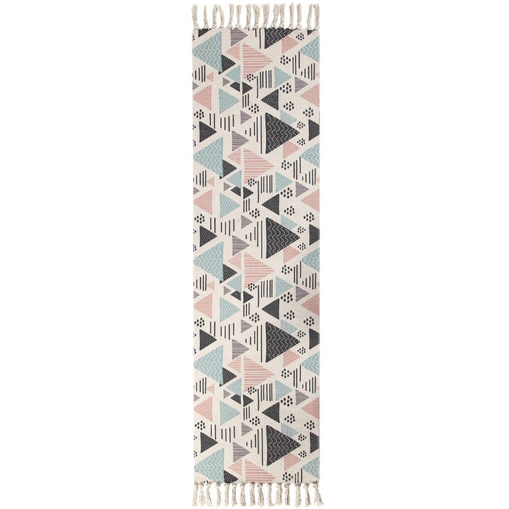 Moroccan Area Rug Multicolored Tribal Totem Rug Cotton Blend Washable Hand-Twisted Rug with Tassels | Bowlift