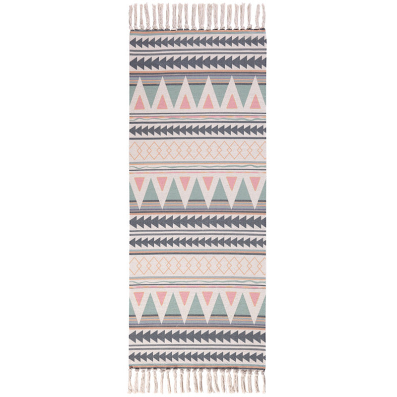 Moroccan Area Rug Multicolored Tribal Totem Rug Cotton Blend Washable Hand-Twisted Rug with Tassels | Bowlift