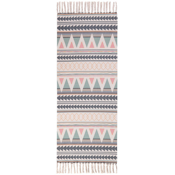 Moroccan Area Rug Multicolored Tribal Totem Rug Cotton Blend Washable Hand-Twisted Rug with Tassels | Bowlift