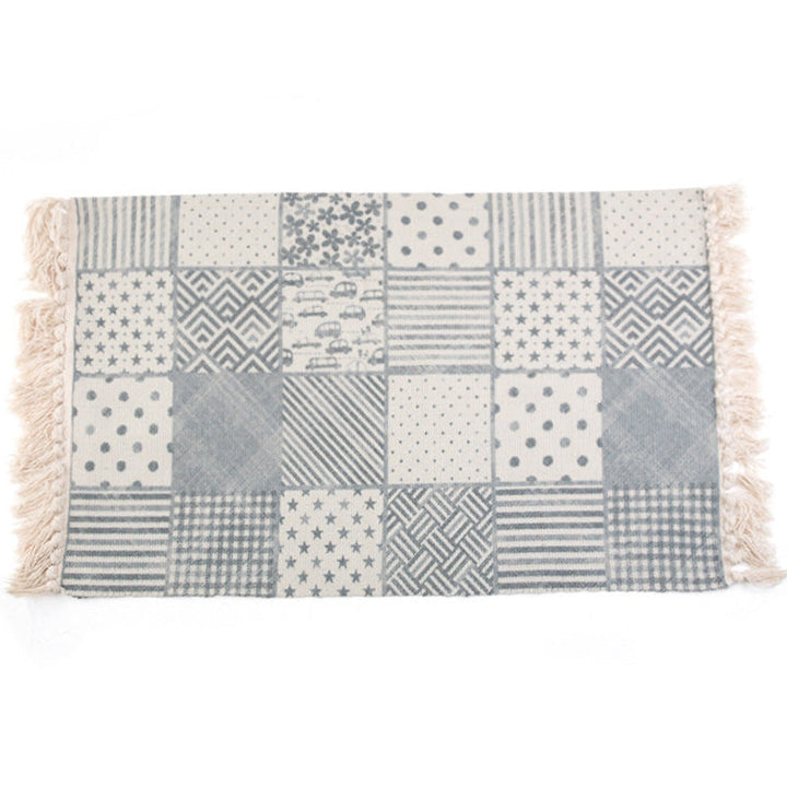 BowLift | Retro Bedroom Rug Multicolored Geometric Print Area Rug Fabric Machine Washable Carpet with Fringe