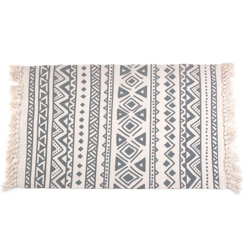 BowLift | Retro Bedroom Rug Multicolored Geometric Print Area Rug Fabric Machine Washable Carpet with Fringe