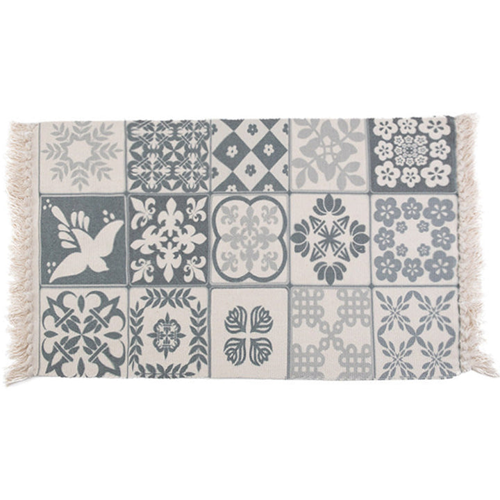 BowLift | Retro Bedroom Rug Multicolored Geometric Print Area Rug Fabric Machine Washable Carpet with Fringe