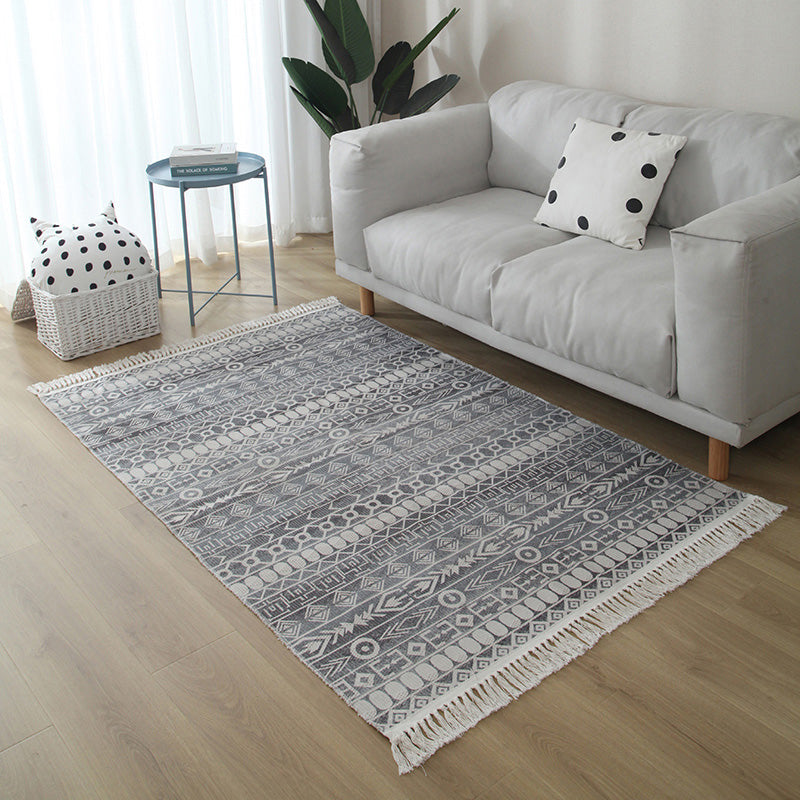 Western Living Room Rug Multicolored Geo Pattern Rug Cotton Blend Washable Handwoven Rug with Fringes | Bowlift