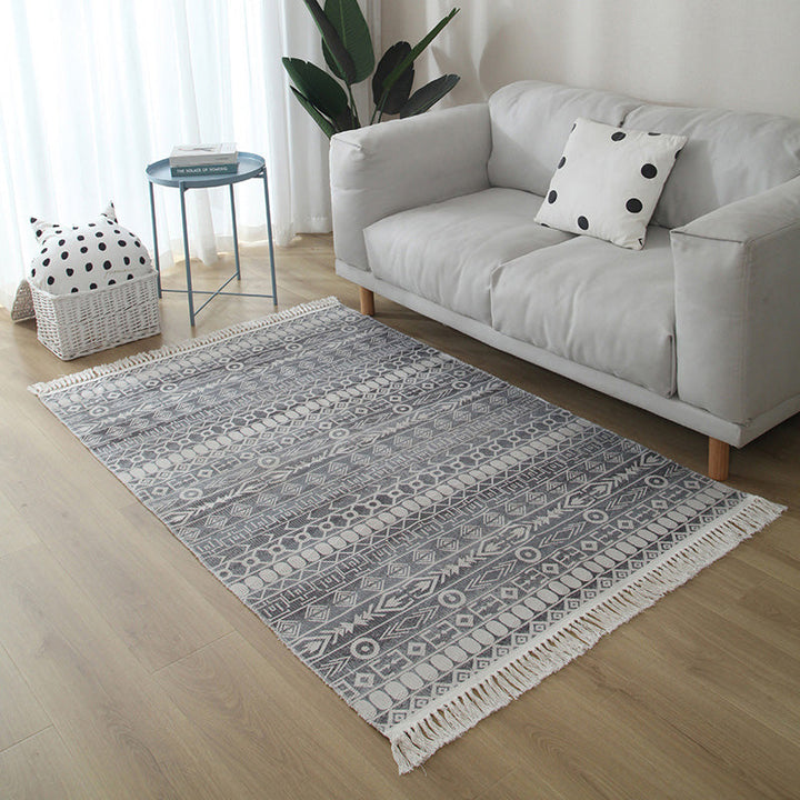 Western Living Room Rug Multicolored Geo Pattern Rug Cotton Blend Washable Handwoven Rug with Fringes | Bowlift