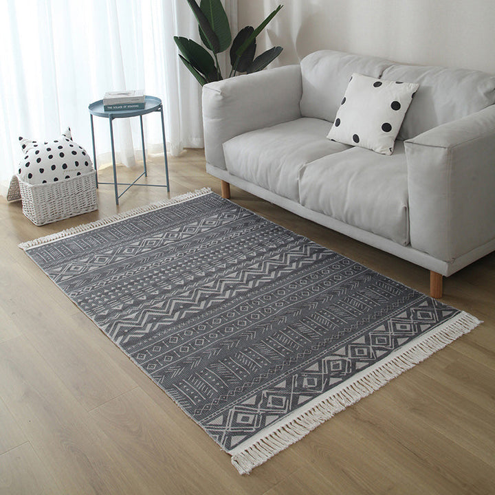 Western Living Room Rug Multicolored Geo Pattern Rug Cotton Blend Washable Handwoven Rug with Fringes | Bowlift