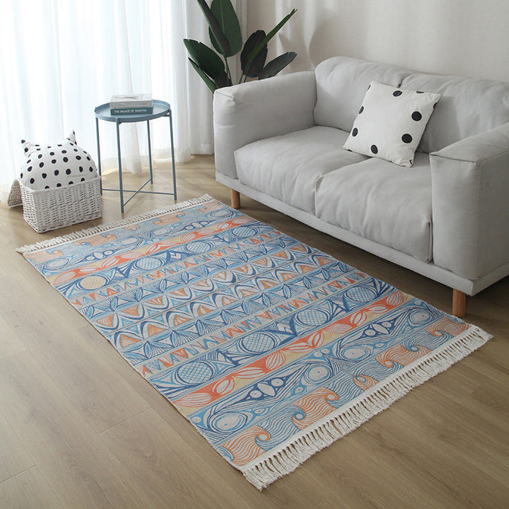 Western Living Room Rug Multicolored Geo Pattern Rug Cotton Blend Washable Handwoven Rug with Fringes | Bowlift