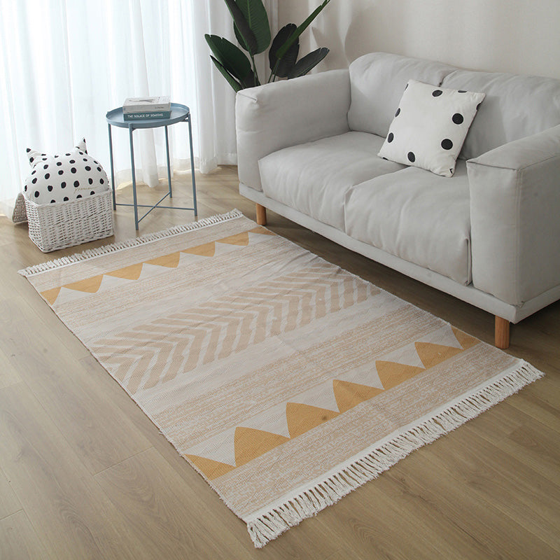 Western Living Room Rug Multicolored Geo Pattern Rug Cotton Blend Washable Handwoven Rug with Fringes | Bowlift