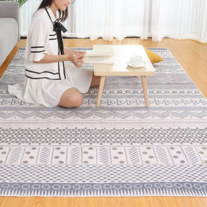 Multicolor living room wallpaper Moroccan geometric print rug cotton blend machine washable braided rug | Bowlift