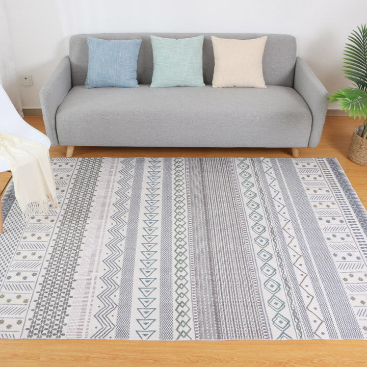 Multicolor living room wallpaper Moroccan geometric print rug cotton blend machine washable braided rug | Bowlift