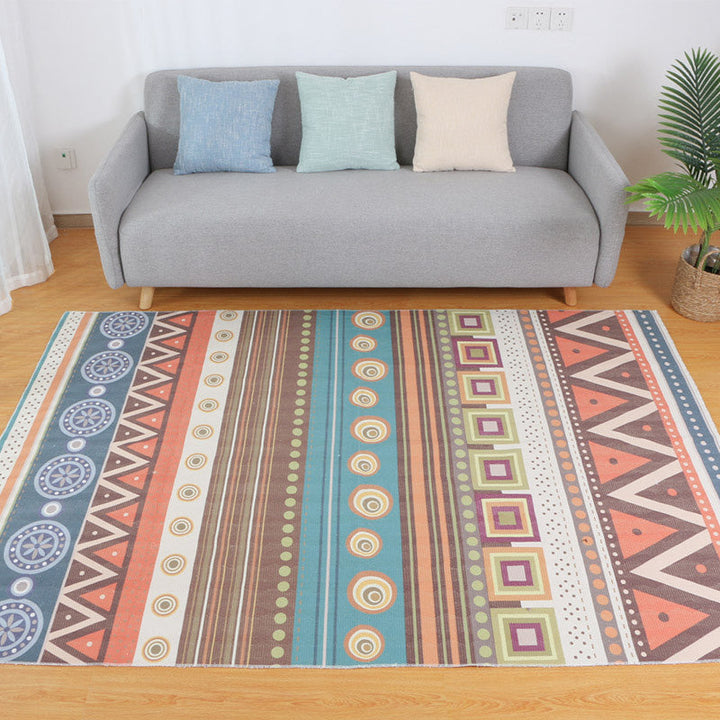 Multicolor living room wallpaper Moroccan geometric print rug cotton blend machine washable braided rug | Bowlift