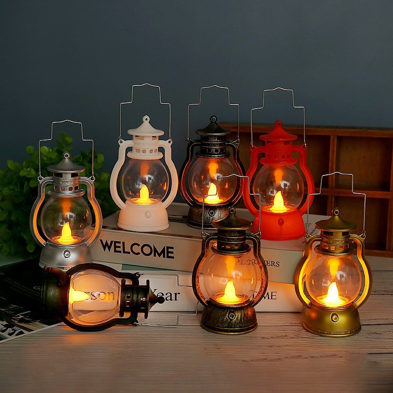 Vintage-Style LED Flameless Glass Lantern Candle Lights with Flickering Flame and Portable Handle Bowlift
