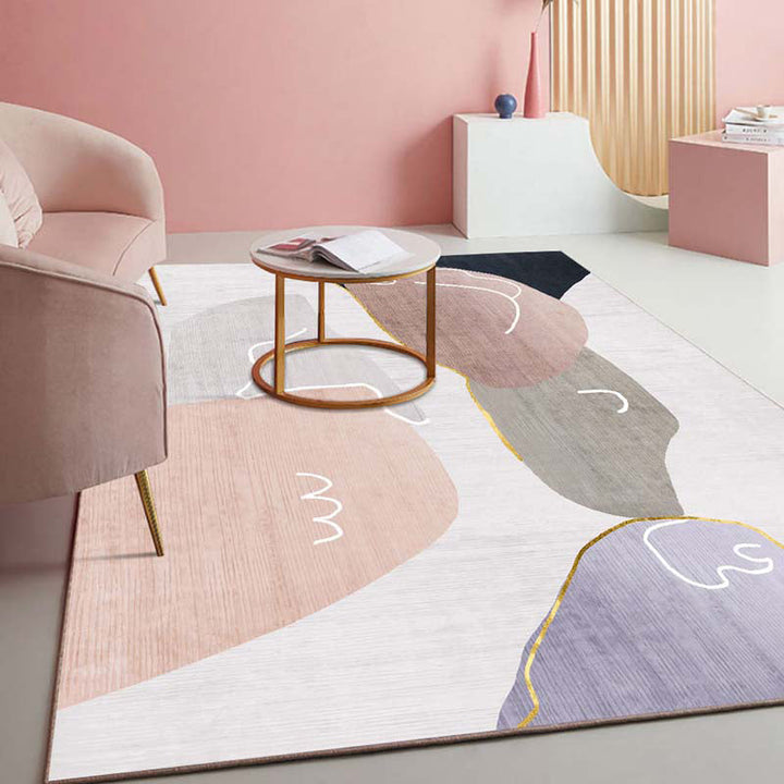 BowLift | Novelty Abstract Printed Carpet Multi Colored Cotton Blend Area Rug Easy Maintenance Non-Slip Backing Carpet for Living Room