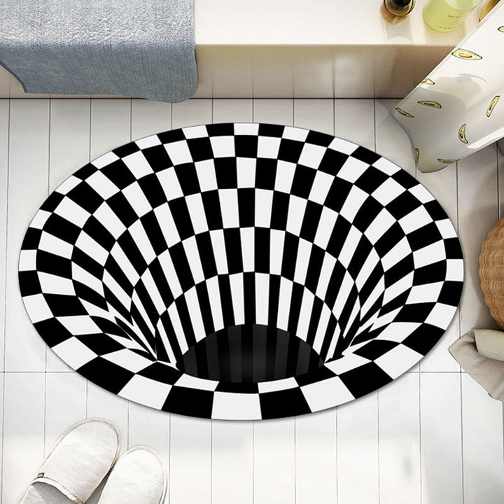 BowLift | Casual 3D Geo Rug Black-White Creative Area Rug Polyester Non-Slip Back Machine Washable Indoor Rug for Bathroom