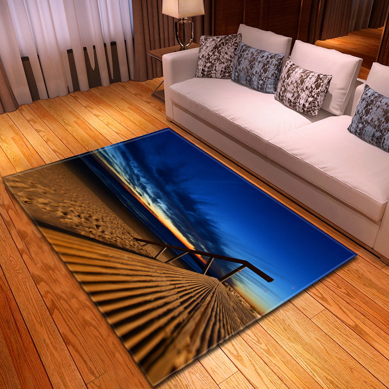 BowLift | Multicolor beach print rug made of polypropylene Trend rug with non-slip backing pet-friendly rug for salon