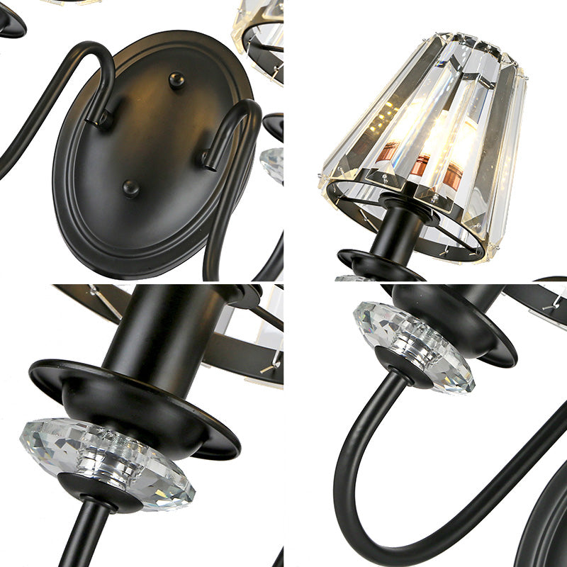 BowLift | Clear Crystal Cone Wall Mount Light Contemporary Style 1 Bulb Black Surface Wall Light for Bedroom