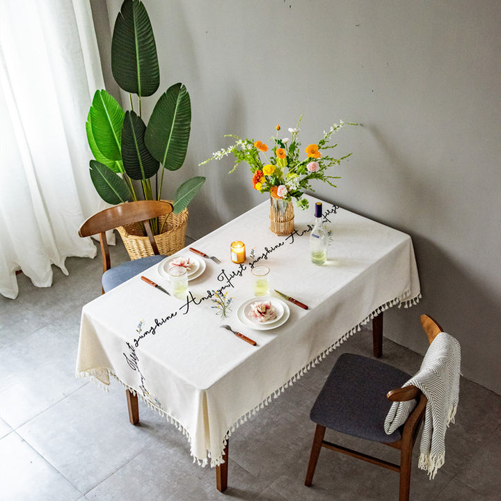 Embroidered Tablecloth with Decorative Fringe