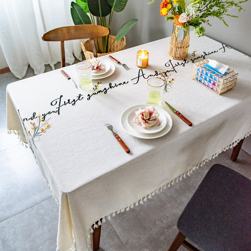 Embroidered Tablecloth with Decorative Fringe