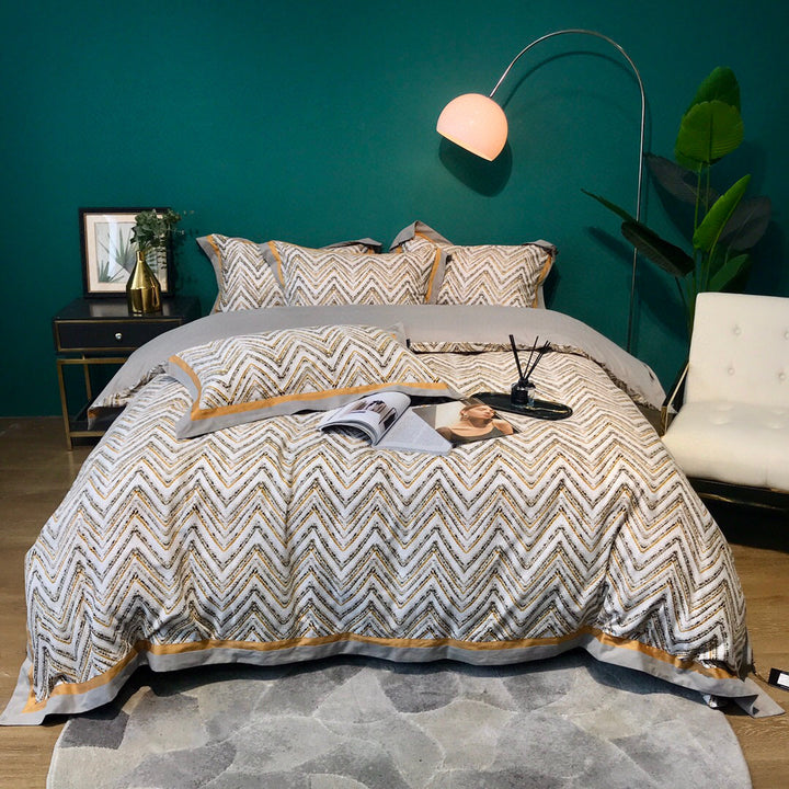 Houndstooth Plaid Reversible Duvet Cover Bedding Set with Solid Sateen Back & Envelope Shams