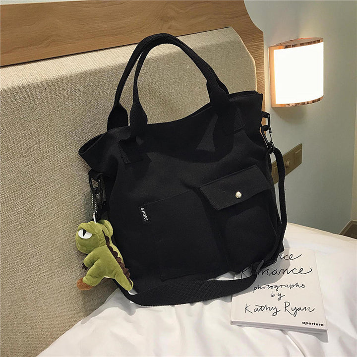 Versatile Tote Bag with Decorative Plush Keychain