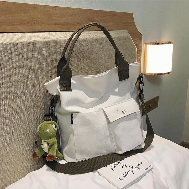 Versatile Tote Bag with Decorative Plush Keychain