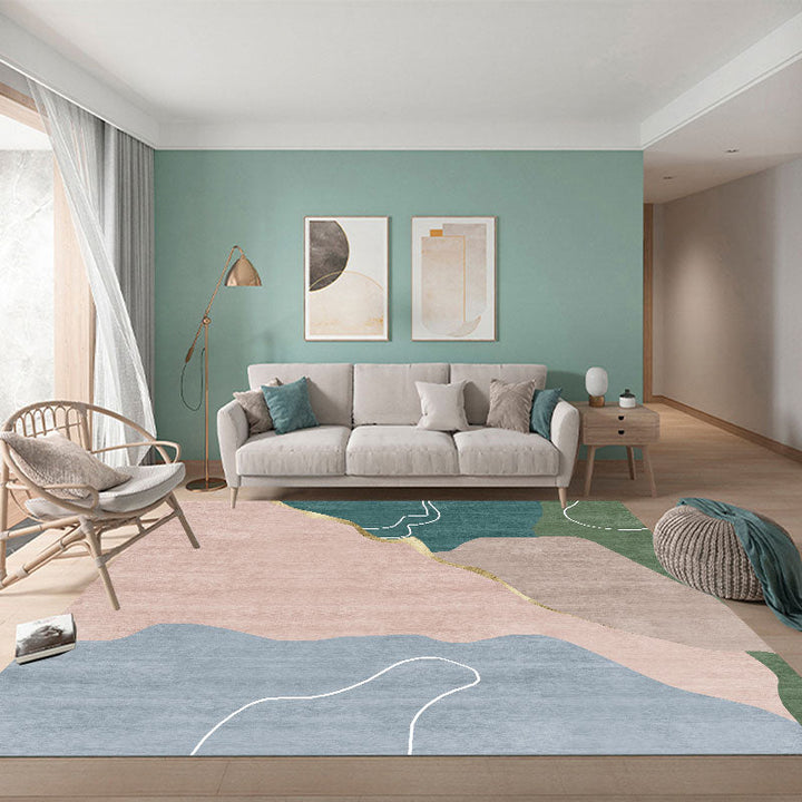BowLift | Calming Color Block Carpet Multicolored Cotton Blend Indoor Carpet Non-Slip Back Machine Washable Carpet for Space