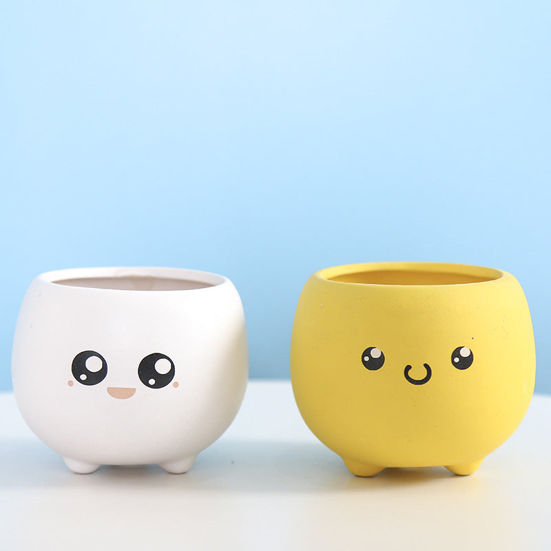 Cute Smiling Ceramic Planter Bowlift