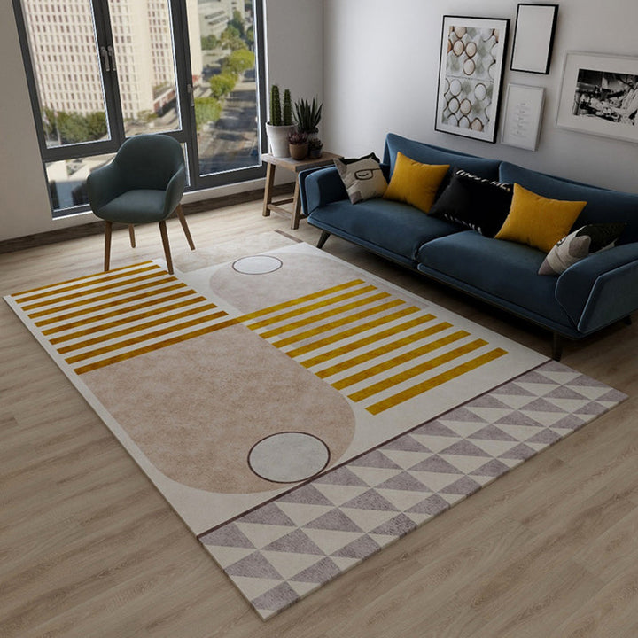 Casual Bedroom Rug Multicolored Geometric Print Rug Polyester Non-Slip Back Stain Resistant Rug | Bowlift