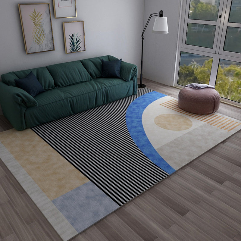 Casual Bedroom Rug Multicolored Geometric Print Rug Polyester Non-Slip Back Stain Resistant Rug | Bowlift